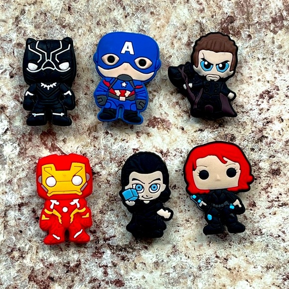 Six Disney Marvel Jibbitz Crocs Charms Iron Man Black Widow Black Panther Loki - Picture 1 of 13